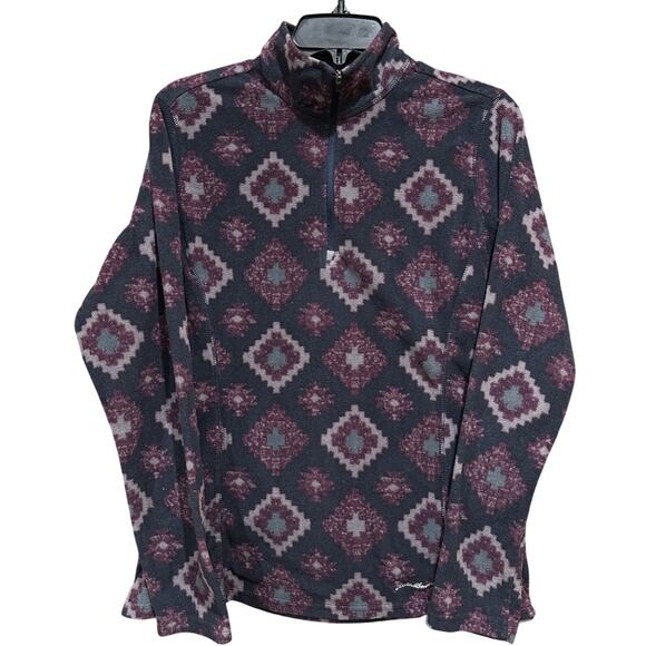 Eddie Bauer Pullover Women L Fleece Half Zip Aztec Purple Gray Outdoors Hiking - Picture 1 of 7